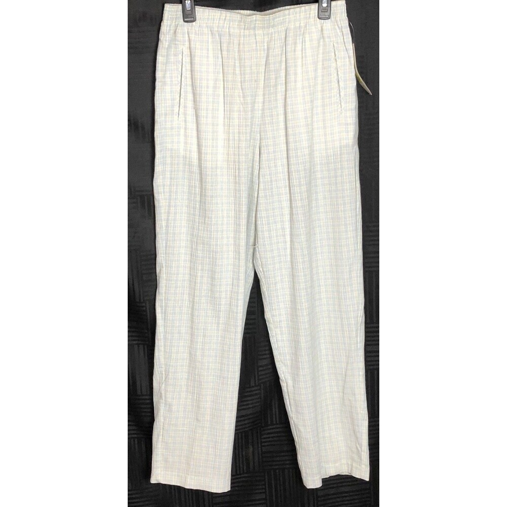 NWT Napa Valley SeerSucker Pants 12 Blue Tan straight Leg 30"W Pockets Coastal